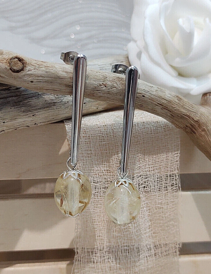 Orecchini donna con ciondolo soffione fiori veri orecchini acciaio pendenti donn - Immagine 1 di 2