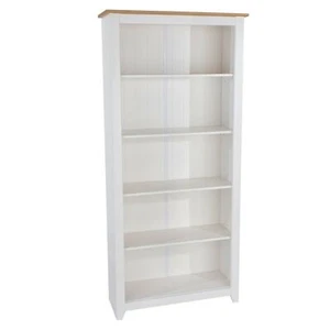 White Tall Bookcase with Solid Pine Top Kitchen Bathroom Storage Cabinet Arizona - Picture 1 of 2