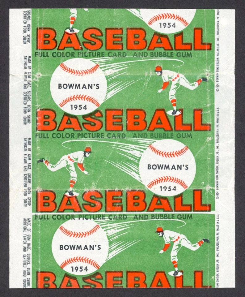 Envoltura de paquete de cera con fecha de 1¢ de béisbol Bowman 1954 Foto 1 de 1
