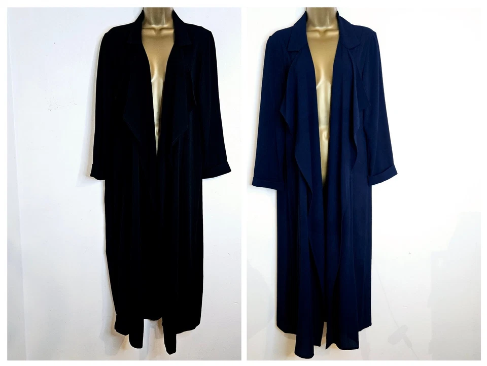 NEW Ex ROMAN 10-22 Navy & Black Longline Waterfall Crepe Chiffon Blazer Jacket - Image 1 of 4