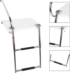 2 Step InBoard Outboard Transom Platform Telescoping Boat Ladder Stainless Steel - Foto 1 di 11