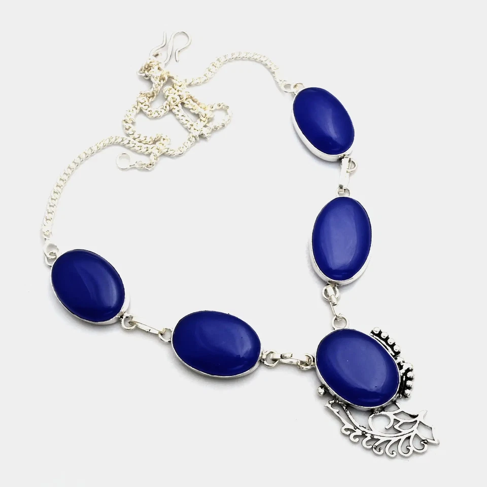 Collar étnico hecho a mano de piedras preciosas de calcedonia azul joyería 33 Gms AN 15465 Foto 1 de 1