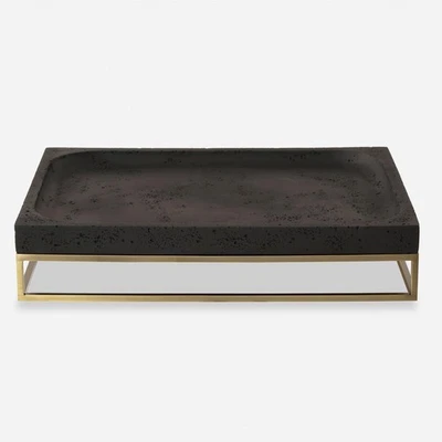 Uttermost 18161 Shadowstone Black Stone and Antiqued Brass Tray - Image 1 of 4