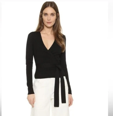 Suéter Diane Von Furstenberg bailarina envoltório seda cashmere preto tamanho pequeno novo com etiquetas - Imagem 1 de 4