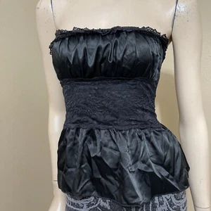 Women’s Black Polyester Casual Summer Open Party Tied Lace Zipper Size M Blouse - Picture 1 of 18