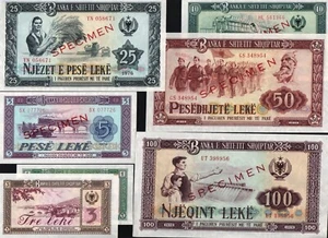 Albania 1 3 5 10 25 50 100 Lek P-40 41 42 43 44 45 46 1976 Specimen UNC Set NOTE - Picture 1 of 4