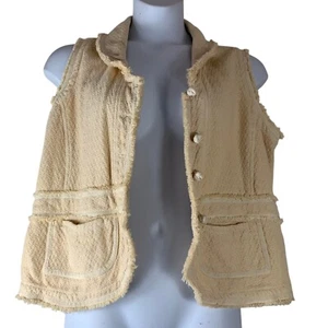 Kleen Vest Womens Size XL Button Front Ivory Raw Egde Hems - Picture 1 of 7