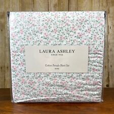 Laura Ashley 4-Piece Cotton Percale KING Sheet Set Tierney Pink Green White NEW
