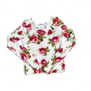 Abercrombie Kids Sweater Girls Large Blue Floral Cardigan Button Up Crop - Picture 1 of 5