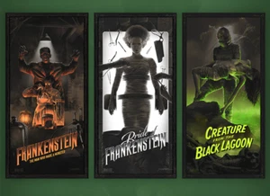 Monstruo Frankenstein Novia Laguna Negra 18x36 Firmado Juan Ramos Juego de 3 - Imagen 1 de 1