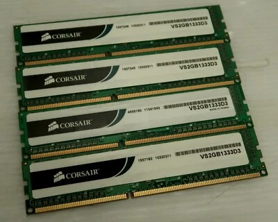 8GB (4x2GB) DDR3, PC3-10600, 1333MHz, 1.5V, CORSAIR VS2GB1333D3, WORKING - Image 1 of 2