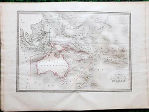 L'Océanie - Superbe & Rare Carte Aquarellée sur Papier Vergé 54x41 cm Huot 1837 - Picture 1 of 1