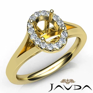 Anillo de compromiso ovalado semimontaje de diamantes pavimentado halo oro amarillo 18k 0,2 quilates - Imagen 1 de 12