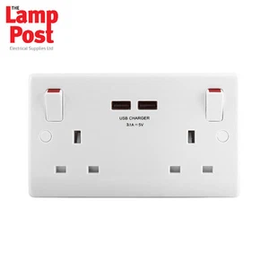 BG 822U3-01 White 13 Amp 2 Gang Switched Socket with 2 USB Charging Sockets 3.1A - Picture 1 of 1