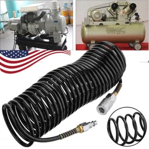Air Compressor Recoil Hose Line Spring Ends Pneumatic Tube Tools 25FT 1/4" NPT - Picture 1 of 6