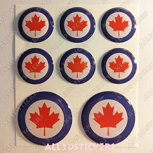 8 x Roundel Cockade Canada 3D Round Stickers Resin Domed Flag Air Force - Bild 1 von 2