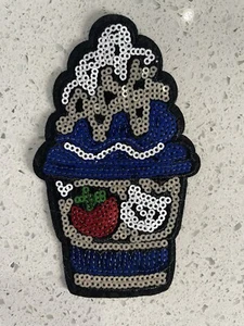Full Embroidered Sequin BLUE CAKE /PUDDING Applique Iron Sew On Patch Badge BNWT - Picture 1 of 2