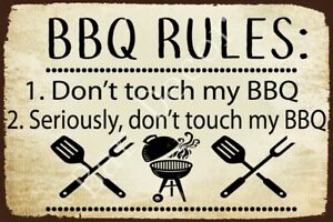 Vintage Metal Tin Signs BBQ Rules Retro Barbeque Poster Art Wall Decor 