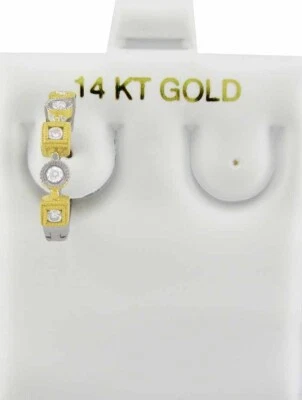 GENUINE DIAMOND HUGGIE *Single* EARRING 14k TWO TONE GOLD - New With Tag - Image 1 of 4