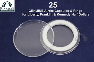 25 GENUINE Airtite Coin Capsules w 30mm White Rings for US Half Dollars 50 Cents - Picture 1 of 7