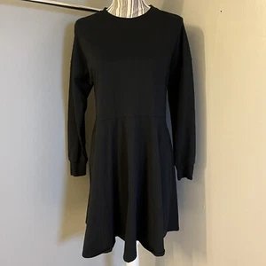 Zara Trafaluc Womens Black Long Sleeve Knee Length 100% Cotton Swing Dress S - Picture 1 of 12