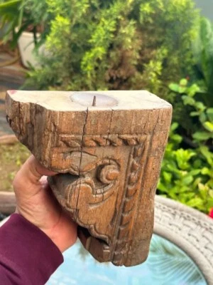 Antiguo candelabro colgante de pared tallado floral de madera hermoso Foto 1 de 4