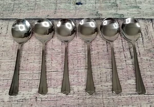 Vintage MCM Edward Don & Co~ DON10 Silverware ~ 6 Gumbo/Soup Spoons Set #1 Korea - Picture 1 of 16
