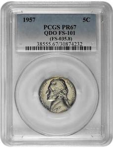 1957 5c Proof Jefferson Nickel PCGS PR 67 QDO FS-101 - Picture 1 of 2