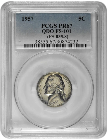 1957 5c Proof Jefferson Nickel PCGS PR 67 QDO FS-101 Cover