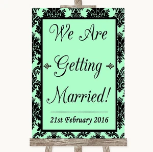 Mint Green Damask We Are Getting Married Personalised Wedding Sign - Picture 1 of 8