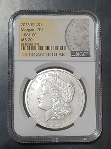 1881 CC MORGAN SILVER DOLLAR NGC MS70 FIRST DAY MORGAN LABEL 2023 FIJI MINT .999 - Picture 1 of 2