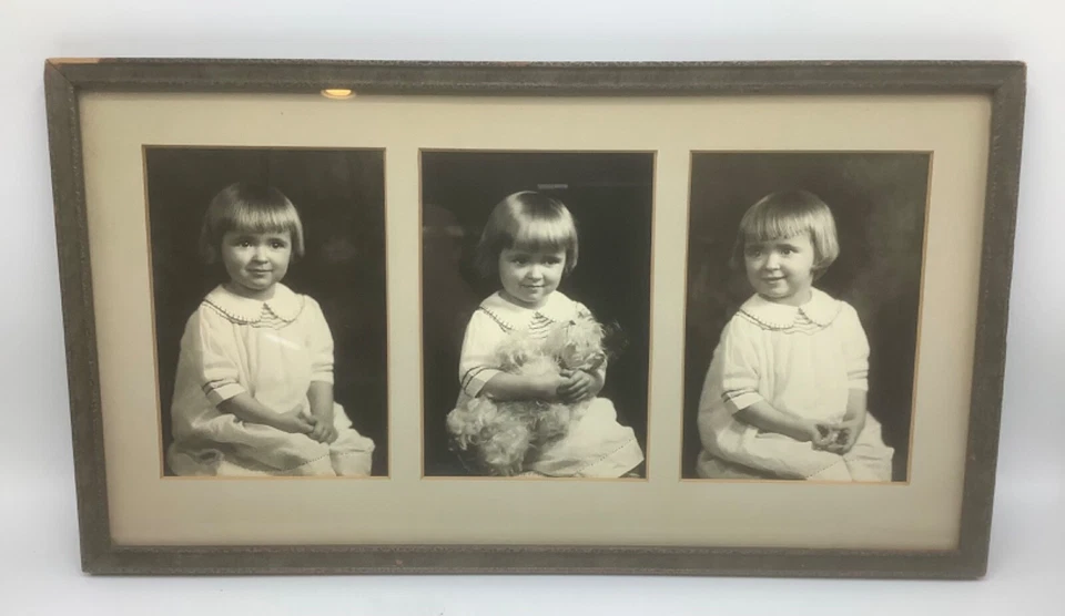 Vintage 1920’s 18x10” TRIPLE Double Matte Wood Frame-3 Girl 5x7” Photos - Image 1 of 4