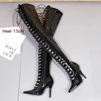 Over-the-Knee 12CM/5Inchs Sexy Boots New Black High Heels Shoes Thigh High Boots - Image 1 of 4