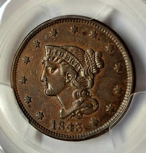 Choice 1843 Braided Hair Large Cent PCGS XF-40 "Petite Head Small Letters" - Picture 1 of 3