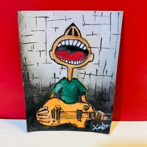 ACEO Screaming Singer with Guitar Abstract Music Art Acrylic Painting Unframed - Picture 1 of 6