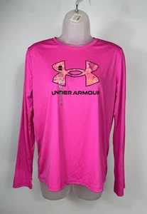 NWT Under Armour YXLG Girls Neon Pink/Black BIG LOGO  L/S Shirt Large - Picture 1 of 6