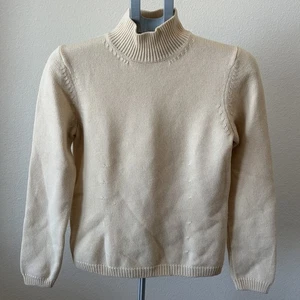 Suéter Vintage Ann Taylor Pequeño Crema 100% Lana Merino Italiana Cuello Simulado - Imagen 1 de 5