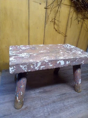 taburete de madera artesanal antiguo primitivo rústico recuperado Foto 1 de 4