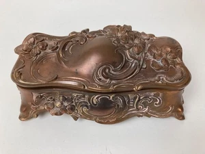 Vintage Schatulle / Schmuck kupferfarben, Blumenschatulle aus Metall, Jugendstil, schön - Bild 1 von 9