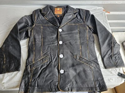 New Vintage *THE TERRITORY AHEAD* Beautiful Black Leather Jacket Large Button Up - Image 1 of 4