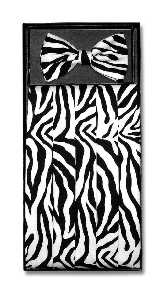 Conjunto de pajarita Cumberbund & BowTie diseño estampado de piel de cebra para hombre Foto 1 de 1
