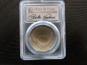 2014 -P PETE ROSE HALL OF FAME $1 CURVED BASEBALL SIGNED PCGS MS 70 (RARE) - Picture 1 of 4