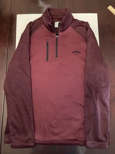 Mens Callaway 1/4 Zip Pullover Golf Shirt Lined Black Fig Heather Pockets Large - Picture 1 of 6