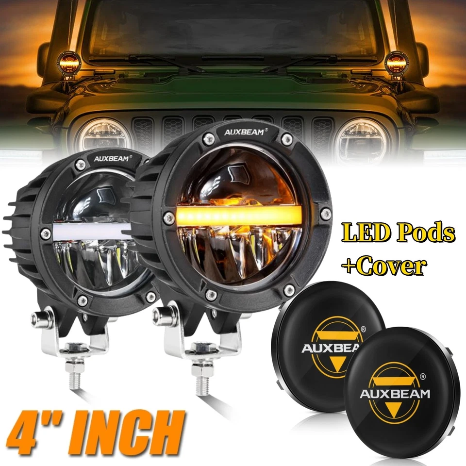 2x AUXBEAM 4" Round LED Work Light Spot Flood Pods Driving Lights Truck Offroad Foto 1 de 4