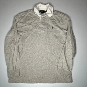 Polo Ralph Lauren Rugby Shirt Uomo M Grigio Manica Lunga Personalizzata Vestibilità Colletto Bianco - Foto 1 di 12