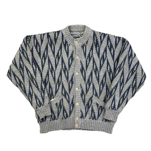 Vintage Grey Knit Cardigan Quilted Abstract Heavy Womens Large - Picture 1 of 4