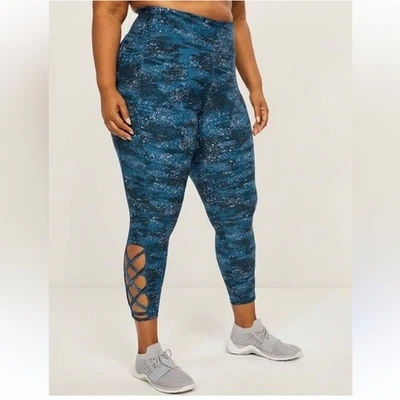 Leggings Livi Lane Bryant verde azulado estampado abstracto 7/8 dobladillo entrecruzado talla 26/28 NUEVO Foto 1 de 4