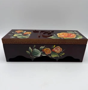 Skandinavische handbemalte Teedose mit Rosemaling-Scharnier aus Holz Deckeldose - Bild 1 von 8