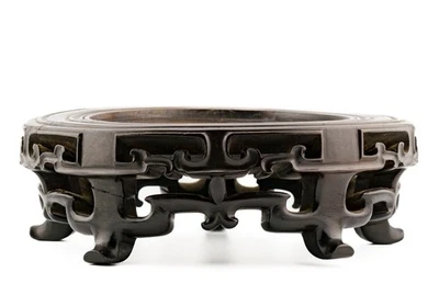 Antique Chinese Carved Wood Stand Archaic Round Base Qing Dynasty Era 20th Cen - Image 1 of 4
