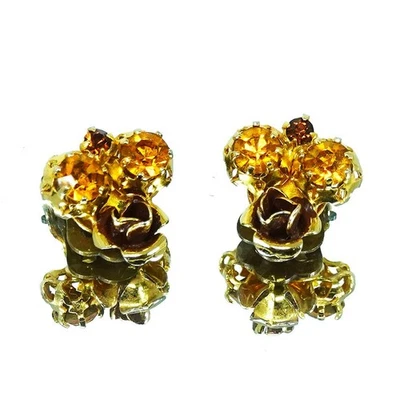 1950s Austria Topaz Crystal Rhinestone Cluster Clip-On Earrings - Image 1 of 4